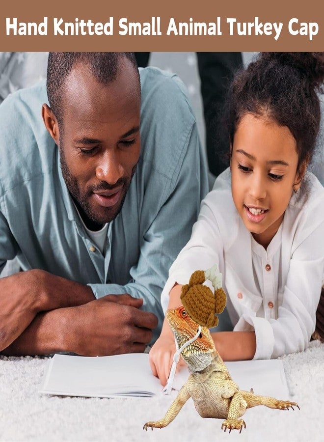 قبعة على شكل ديك رومي ملتحي لعيد الشكر - قبعة ديك رومي صغيرة محبوكة يدويًا مع حزام قابل للتعديل، إكسسوارات ملابس تنكرية للهالوين للفئران والهامستر والقنافذ والثعابين والسناجب الطائرة - Image 5